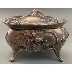 Vintage HF-0255 Art Nouveau Princess Silverplate Jewelry Box Trinket Velvet